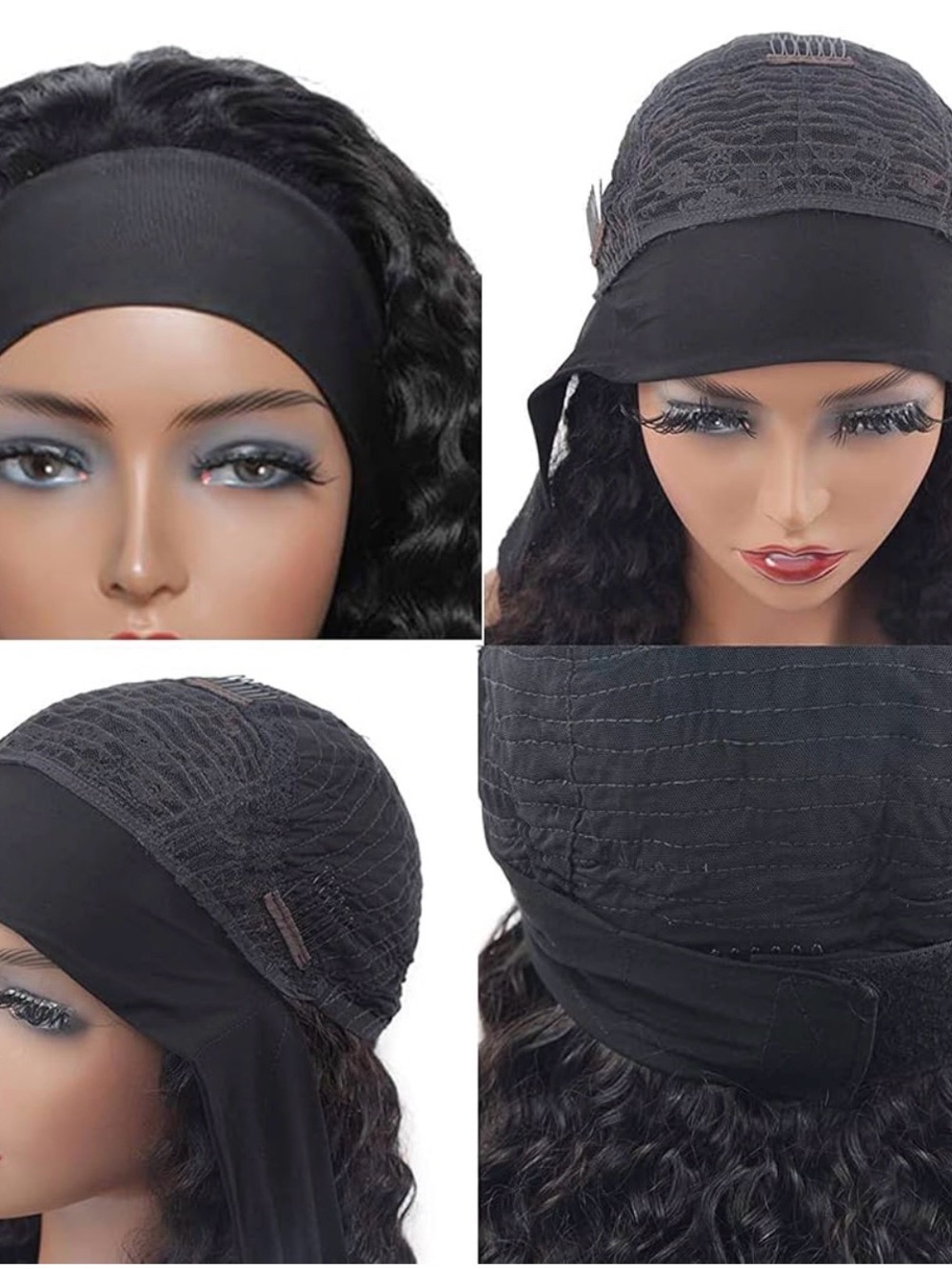 Black Stretch Headband Wig Cap with Velcro Closure - Women Hair